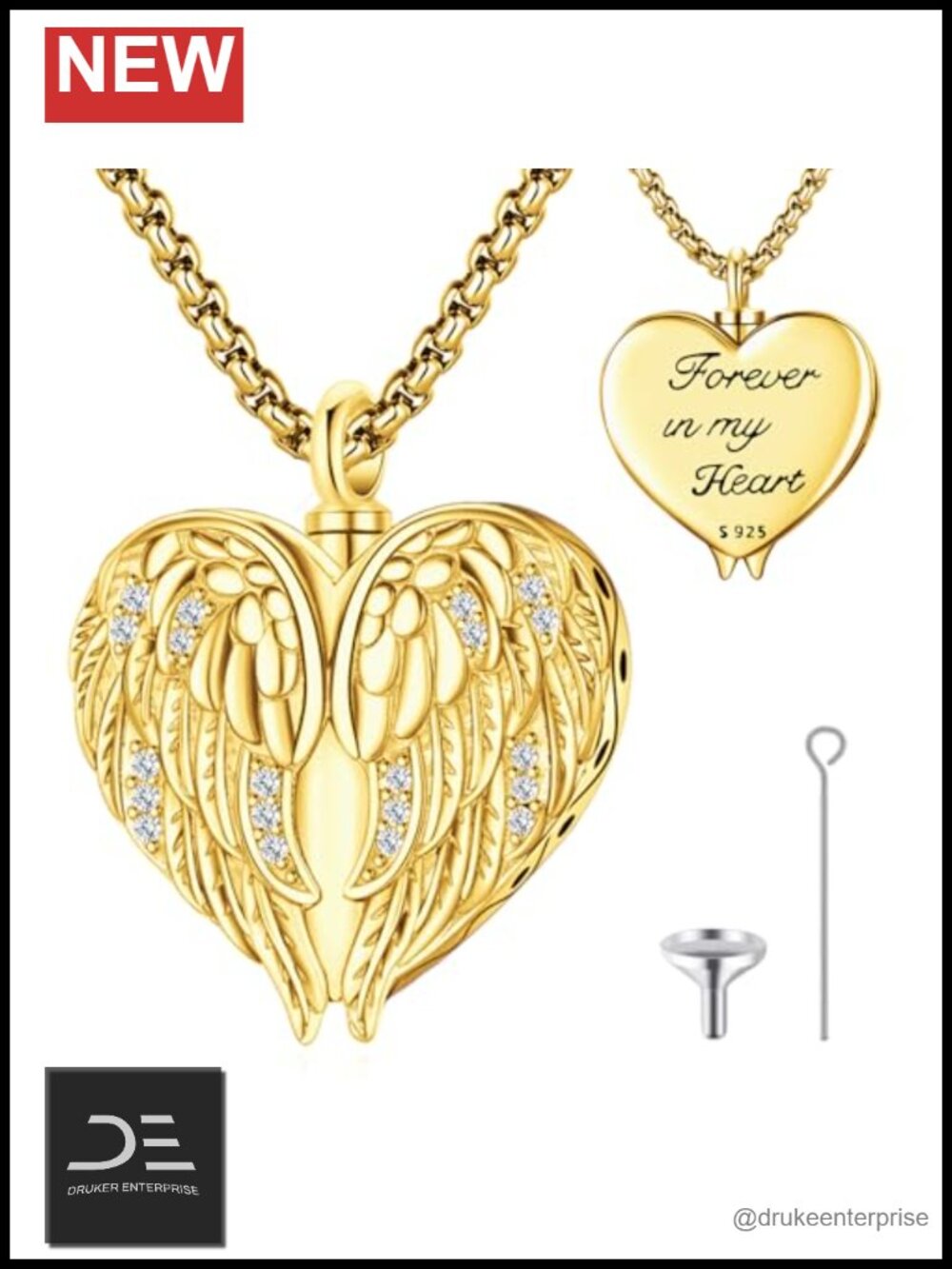 Sterling Silver Angel Wings Urn Necklace Keepsake Pendant Memorial Jewelry
